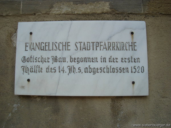 Tafel: Evangelische Stadtpfarrkirche