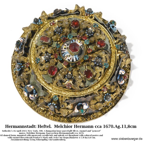 Heftel.Melchior Hermann. Hermannstadt cca 1670. Ag.11,8 cm. Gebracht: Georg Schoenpflug von Gambsenberg