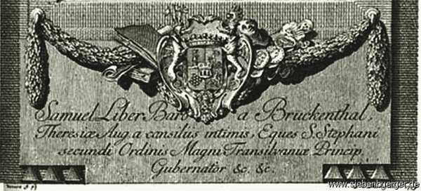 Cartouche mit der richtigen Schreibweise de Namens Bruckenthal. Geschickt: Georg Schoenpflug von Gambsenberg 