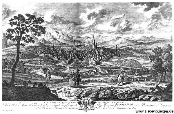 Hermannstadt.1780. Von Norden betrachtet.Geschickt Georg Schoenpflug von Gambsenberg