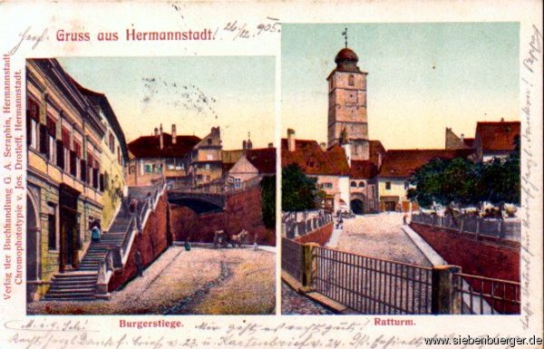 Historische Postkarte: Brgerstiege und Ratturm
