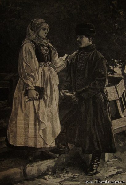 verheiratetes Bauernpaar aus Keisd-Sachiz in der Wintertracht
