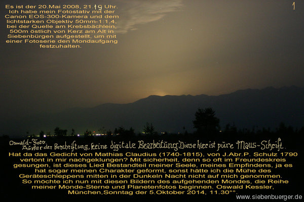 20.Mai 2008, Mondaufgang u&#776;ber d. Su&#776;dkarpaten nebst Biografischer Notiz 1