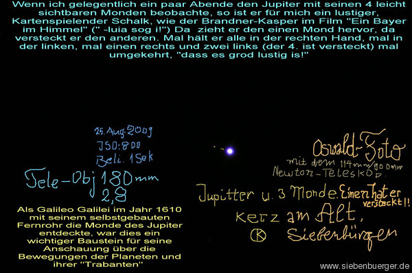 Jupiter+3 Monde mit Teleskop fotogr. 25.8.2009, Kerz