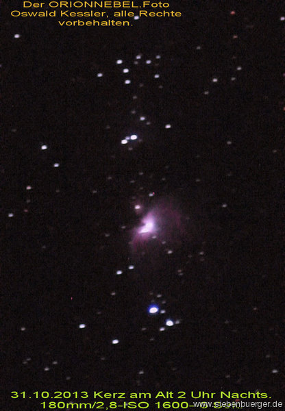31.10.2013 Orionnebel 6 Sek mit 180mm+2,8
