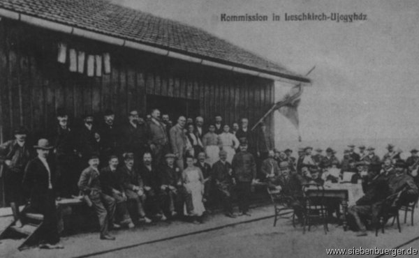 Historische Postkarte: Kommission der Schmalspurbahn in Leschkirch
