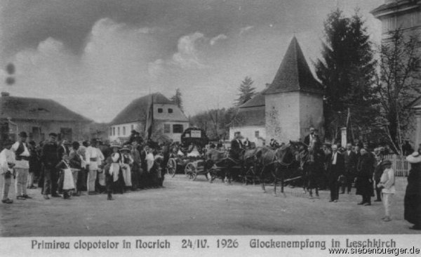 Historische Postkarte: Glockenempfang in Leschkirch am 24. April 1926