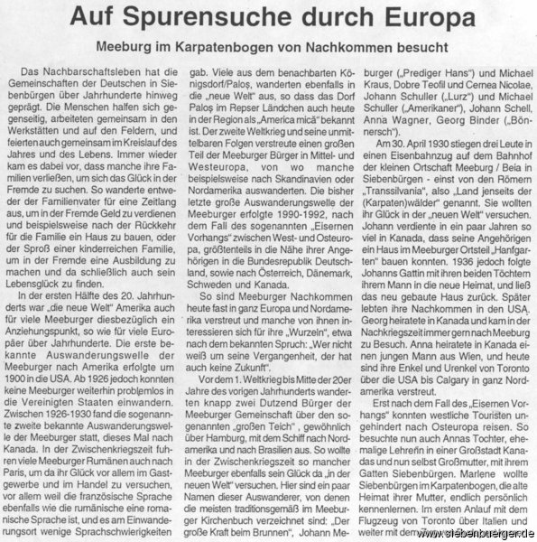 Auswanderung aus Meeburg und Spurensuche 2005 - Text a