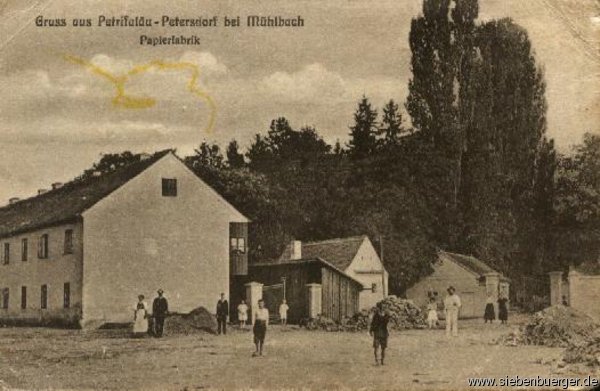 Historische Postkarte: Papierfabrik - Gruss aus Petersdorf