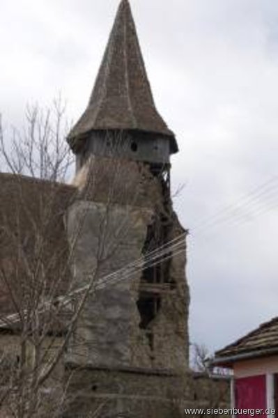 Ein Teil des Kirchturmes der Kirchenburg von Radeln ist am 14. Februar eingestrzt