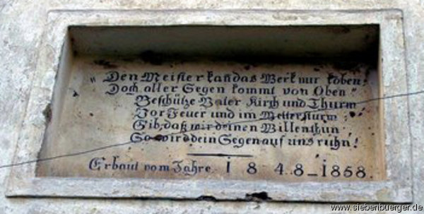 Textafel am Streitforter Kirchenturm 1848-1858