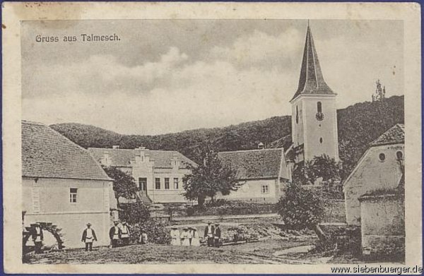Talmesch.1916.Evangelische Kirche und Mhle.Geschickt .Georg Schoenpflug von Gambsenberg