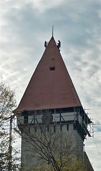 Dachreparatur am groen Turm
