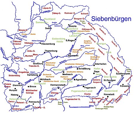 Karte von Siebenbürgen mit Flüssen von Heinz Heltmann