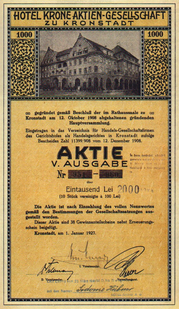 Hotel Krone Aktien-Gesellschaft zu Kronstadt